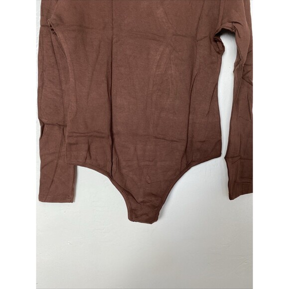 Fleece Bodysuit Size L Brown Women's Long Sleeve Jumpsuit Snaps - Picture 7 of 12